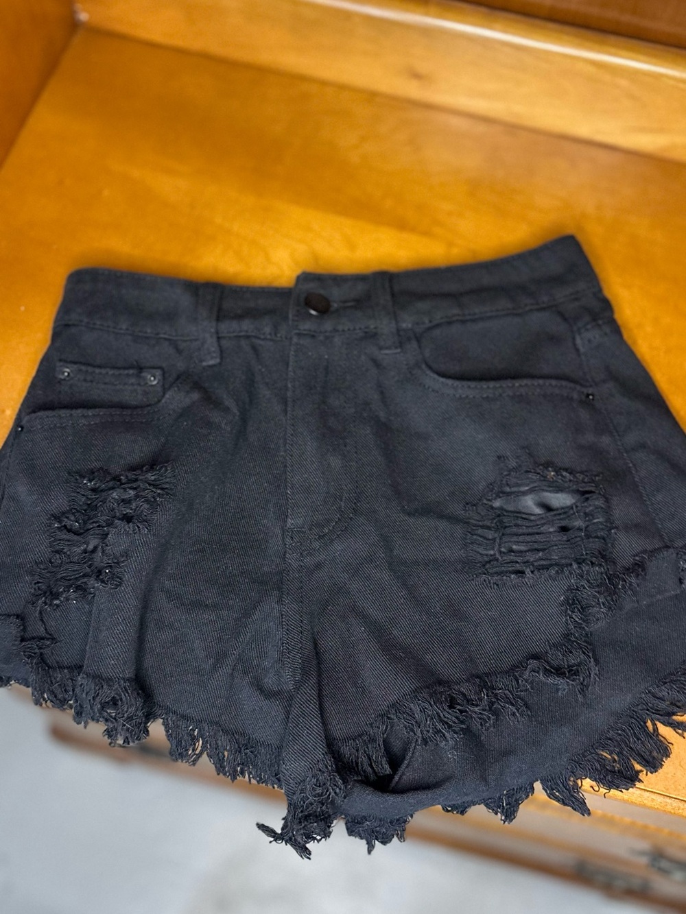 SHEIN Black Distressed Frayed Denim Shorts